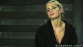 Beautiful slim slave gets bound and whipped in rough BDSM submission