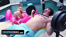 Tattooed teen 18+ with narrow ass licks and squirts in masturbation