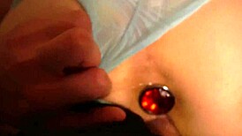 She bends over for a quickie with butt plug and cute panties