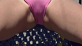 Blonde rubs suncream on tits while sunbathing publicly, flashing neighbors 😏