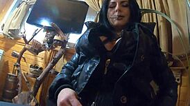 Milfy Calla previews cum on black leather leggings in fetish roleplay