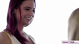 Busty lesbian cleaners licking shaved pussy on client's bed