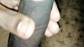 Masturbating with my big black cock balls!