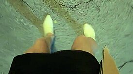 Shemale Ting Xuan gets exposed in the community garden with heels!