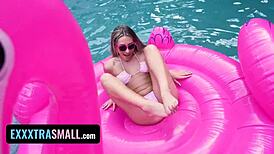 Tattooed teen 18+ with narrow ass licks and squirts in masturbation