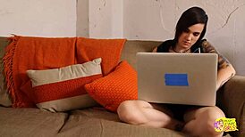 punk lesbian switches from laptop to intense sex with stunning girlfriend