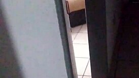 Hidden voyeur films couple assfucking in open door