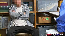 MILF cop blackmails young guy into sex.