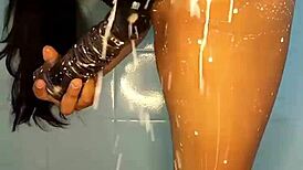 horny colombian playing with her dildo in a m shower maquinasperfectas