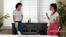 Maid and masseuse scissoring in hotel