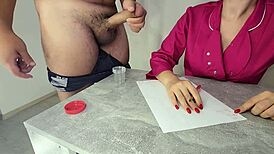 A nurse in a sperm donation session jerks off the patient with subtitles