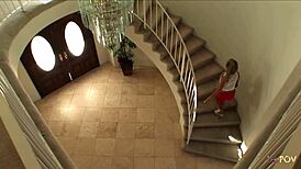 after discovering she fucked her boyfriend, she pulls the brunette to the bedroom for lesbian scissoring, so hot!