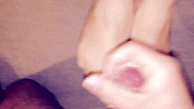 Jessica gives a special footjob with heels.