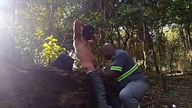Brazilian bodybuilder pornstar gets picked up in woods for muscular uniform sex