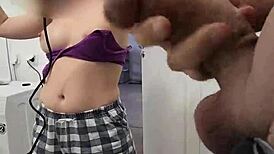 Stepsister watches stepbrother jerk off on her big tits in the shower