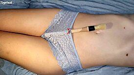 Paint brush makes my stepsister's tight pussy wet, he says