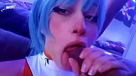 Rei Ayanami Cosplay Blowjob Cum In Bodysuit