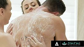 dana dearmond and whitney wright give deepthroat and doggystyle in nuru massage.