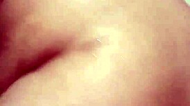 Stepmom bounces on big black couch during family gathering