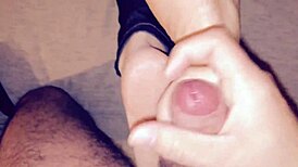 Jessica gives a special footjob with heels.