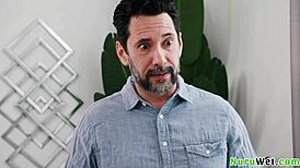 busty blonde teen summer vixen prepares tommy pistol for nuru massage.