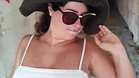 hot stepmom teases and blows in public