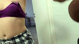 Stepsister watches stepbrother jerk off on her big tits in the shower