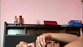 i got horny while stretching on my bed and started masturbating with dildo