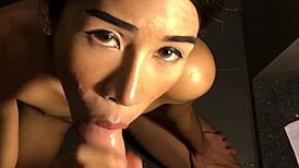 Flat-chested taiwanese individual in pov intimate session