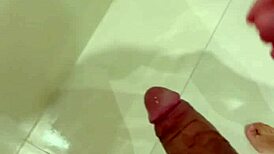 horny shower with naked bathing and monster cock