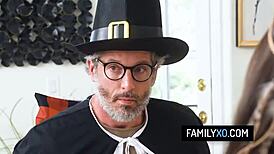 stepfamily enjoys taboo foursome on thanksgiving