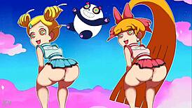 teenage powerpuff girls throwing it back in thong