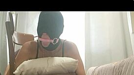 chairtied, hooded, and ballgagged, i take a big cock in all my holes