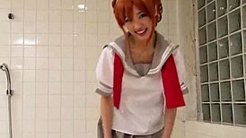 My girlfriend the cosplayer gives blowjob in japanese style.