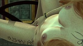 Redhead masturbates alone at home with close-up