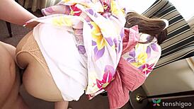 japanese aki igarashi cheats with ex in kimono riding cock