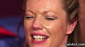 Nasty Doll Receives Jizz Load on Face, Swallowing All the Love Juice