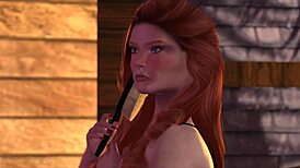 Redhead masturbates alone at home with close-up