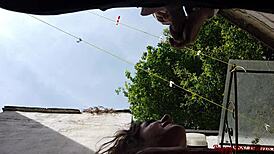 Outside bent over assfuck with cum swallow closeup!