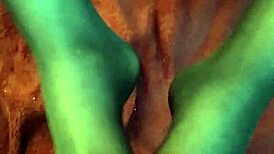 Teen 18+ Couple Tries Footjob in Stockings