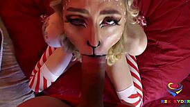 In the Christmas casting, the daddy takes revenge by fucking the cute 18yo blonde babe in reindeer cosplay.