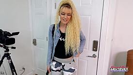 I watch this skinny blonde cutie suck cock sassily before her pussy gets pounded