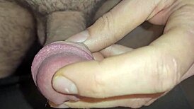 watch this close-up of sticky, slidy precum turning into cum on a european amateur's cock