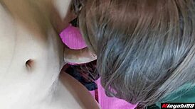 thai student slut sucks big cock, fingers shaved pussy, and gets fucked hard 😈