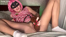 Emotionally Intense Close-Up of Hairy Pussy Tested with Inflatable Dildo