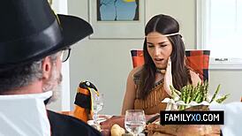 stepfamily enjoys taboo foursome on thanksgiving