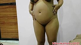 first time pregnant mature girl pussy hole explored in homemade solo session