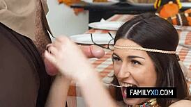 stepfamily enjoys taboo foursome on thanksgiving