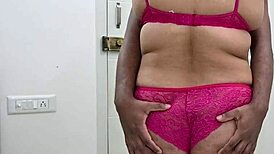 Bikini girl feels pleasure giving handjob to husband