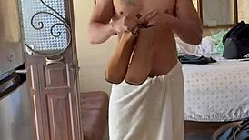 get ready with me naked, muscular bodybuilder voyeur fetish in homemade mexican style